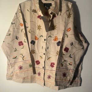 Women's Denim and Co Button Down Flower Top 2X